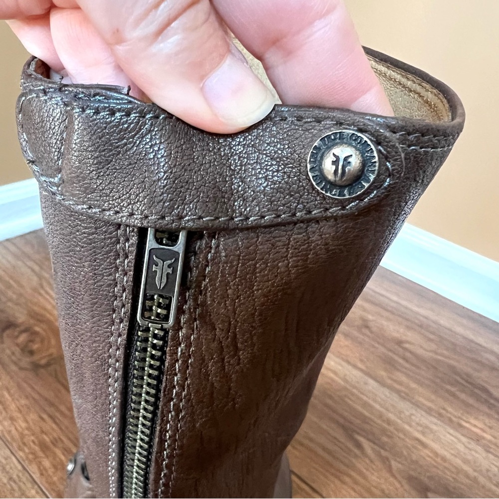 Frye Brown Leather Tall Combat/Moto Boots - Picture 6 of 15